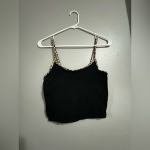 American Eagle Cheetah Trim Black Tank Top